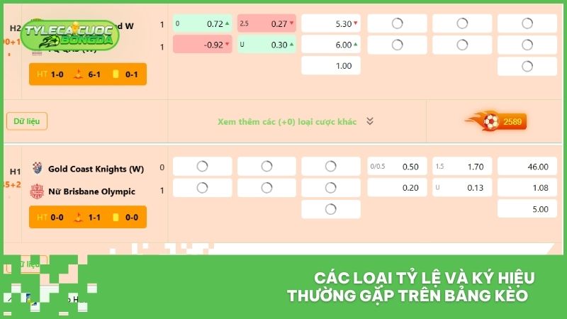 Các loại tỷ lệ và ký hiệu thường gặp trên bảng kèo